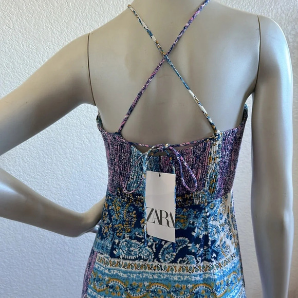 NWT Zara Blue Printed Midi Dress with Knot - Picture 12 of 13